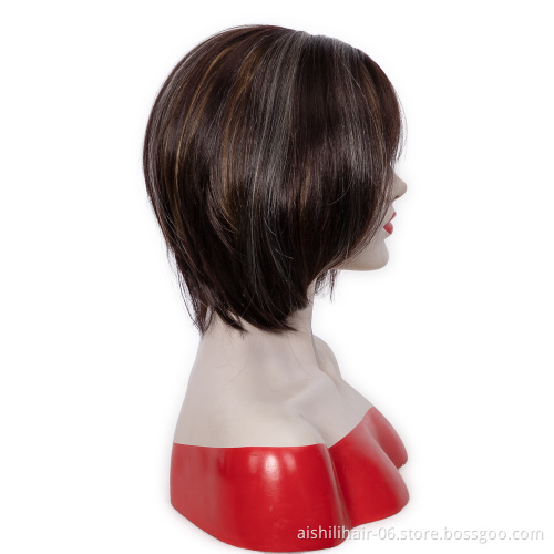 Hot selling Bob Short Straight Synthetic Wigs Hair Natural Brown Wig for Women